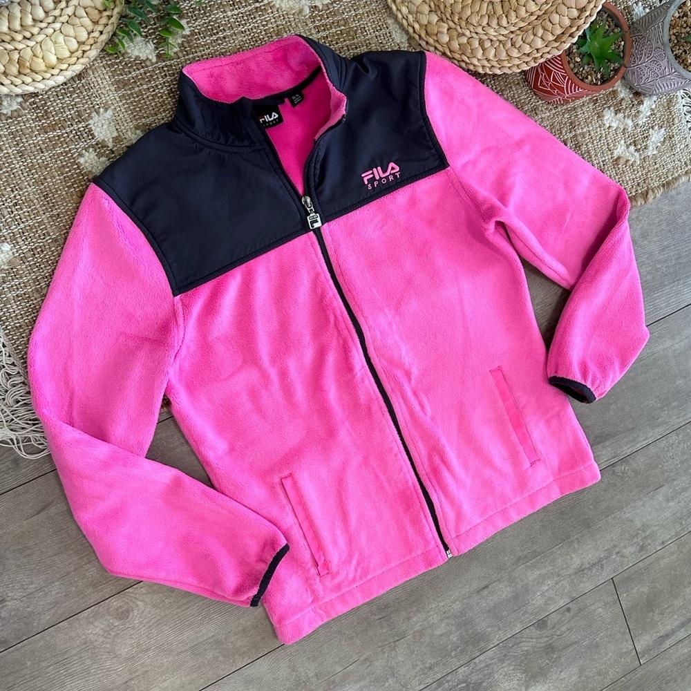 Fila Girls Sports Fleece Full Zip Jacket Ultra Soft Sz XL Hot Pink and Black